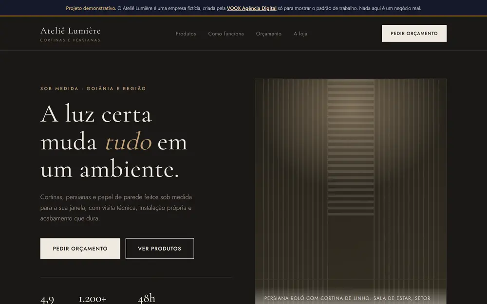 Página inicial do projeto demonstrativo Ateliê Lumière